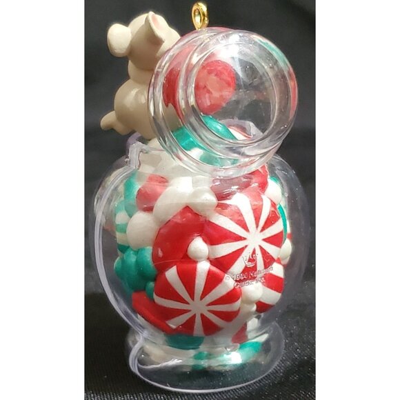 Hallmark CANDY CAPER Christmas Ornament mouse in jar of mint & sweets Dated 1994 - Picture 10 of 16